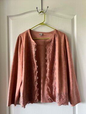 Chico's Salmon Pink Faux Suede Leather Open Front Jacket size 2 ( Medium )